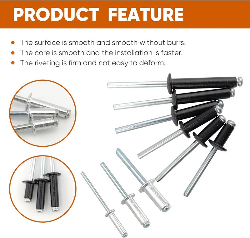 ALLCLEAN 60 Pcs 1/4" x 1" Aluminum Blind Rivets,6.4 x 25mm Pop Rivets,Aluminum Grip and Steel Mandrel - Image 3